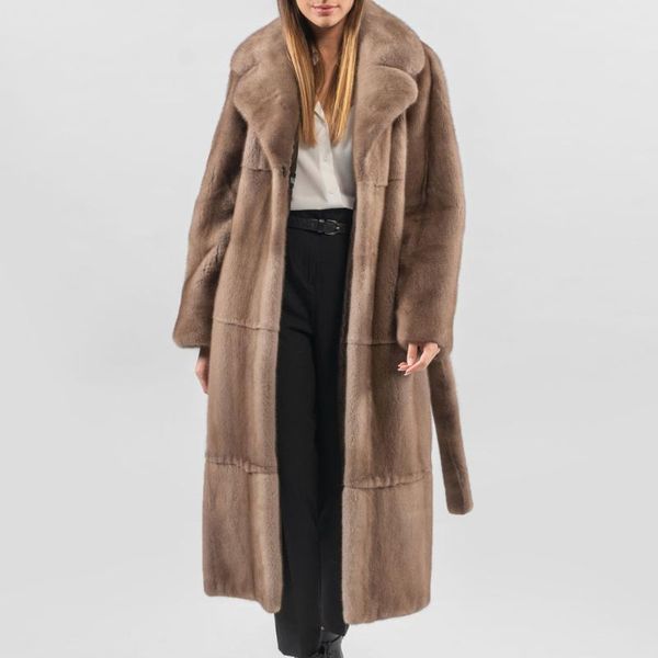 women's fur & faux arlenesain mink long coat with wide lapels and a soft belt, Black
women's fur & faux arlenesain mink long coat with wide lapels and a soft belt, Black