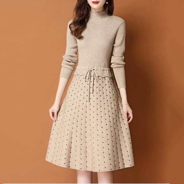 chic long knit patchwork women dot printed sweater dress thick warm winter dress female rib turtleneck a line dress office lady 210303, Black;gray
chic long knit patchwork women dot printed sweater dress thick warm winter dress female rib turtleneck a line dress office lady 210303, Black;gray