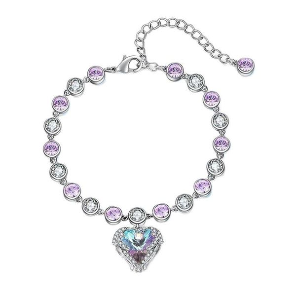 charm bracelets luxury angel heart bracelet lady crystal stainless steel fashion jewelry valentine's day holiday gift, Golden;silver 
charm bracelets luxury angel heart bracelet lady crystal stainless steel fashion jewelry valentine's day holiday gift, Golden;silver