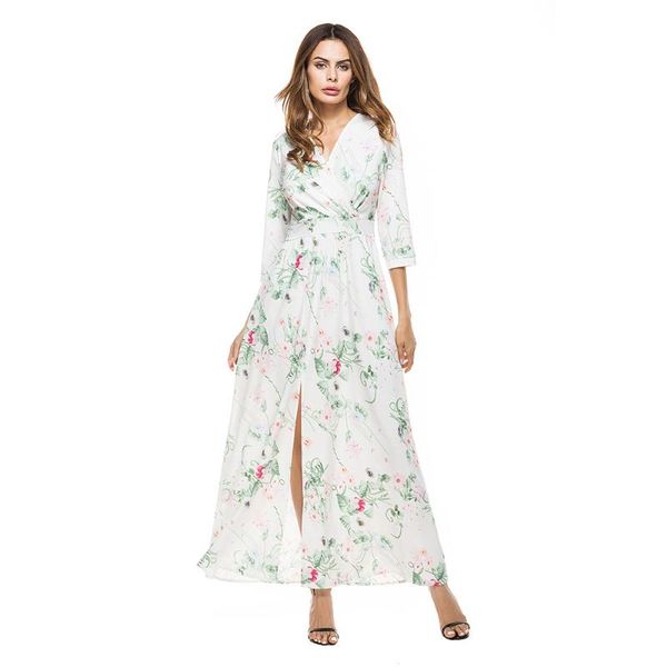casual dresses cropped sleeve dress 2021 spring european and american women's printed v-neck split, Black;gray
casual dresses cropped sleeve dress 2021 spring european and american women's printed v-neck split, Black;gray