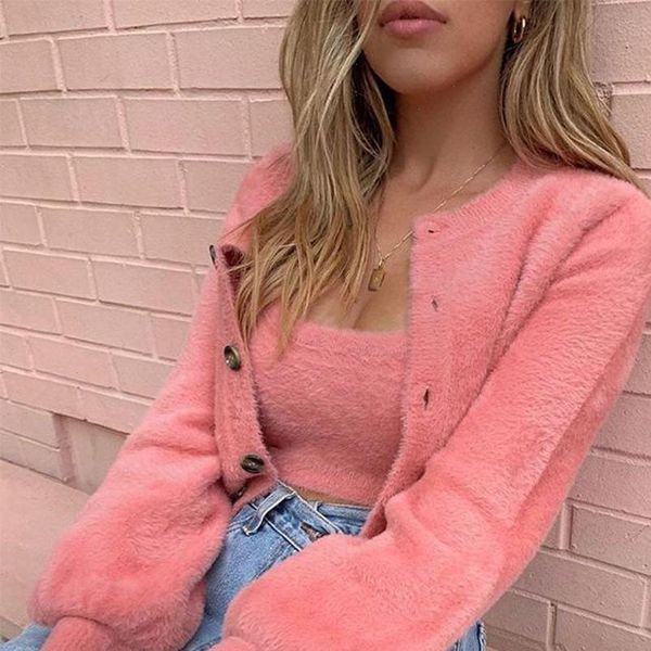 2 pcs casual womens long sleeve fluffy cardigan sweater suit female pink slim button crop sweater plus size s xl, White;black
2 pcs casual womens long sleeve fluffy cardigan sweater suit female pink slim button crop sweater plus size s xl, White;black