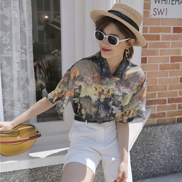 2021 new tie dye floral blouse women short sleeve button up summer ladies print flower shirt korean style dvhr, White
2021 new tie dye floral blouse women short sleeve button up summer ladies print flower shirt korean style dvhr, White