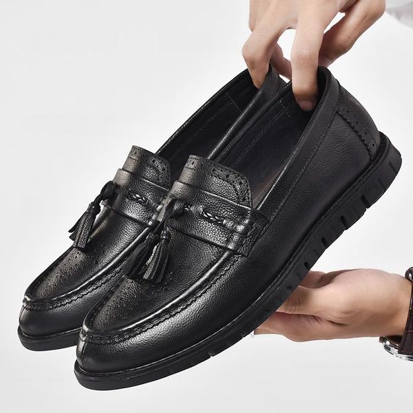 dress shoes genuine leather men's business tassel british soft-soled comfortable driving slip on loafers party, Black
dress shoes genuine leather men's business tassel british soft-soled comfortable driving slip on loafers party, Black