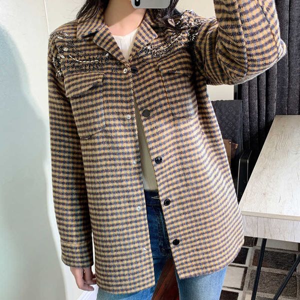 women's beading plaid coat wool blend autumn winter casual loose single breasted turn-down collar jacket with poackets 201013, Black;brown
women's beading plaid coat wool blend autumn winter casual loose single breasted turn-down collar jacket with poackets 201013, Black;brown