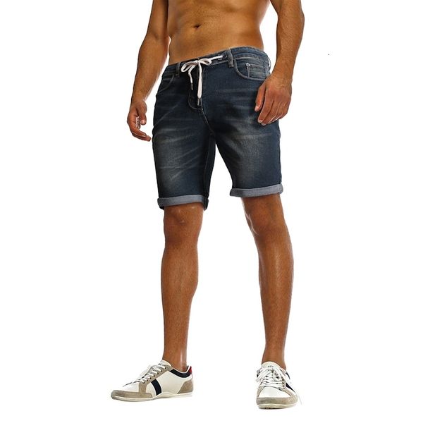 men casual denim shorts elastic tethered wash sports kneeling jeans, Blue