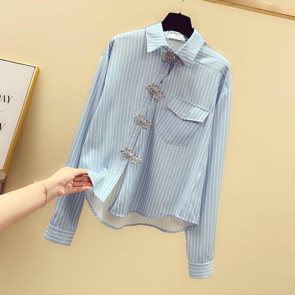 women's blouses & shirts woman sky blue vertical stripe blouse long-sleeved personality buttons lapel blusas pocket shirt lady, White
women's blouses & shirts woman sky blue vertical stripe blouse long-sleeved personality buttons lapel blusas pocket shirt lady, White