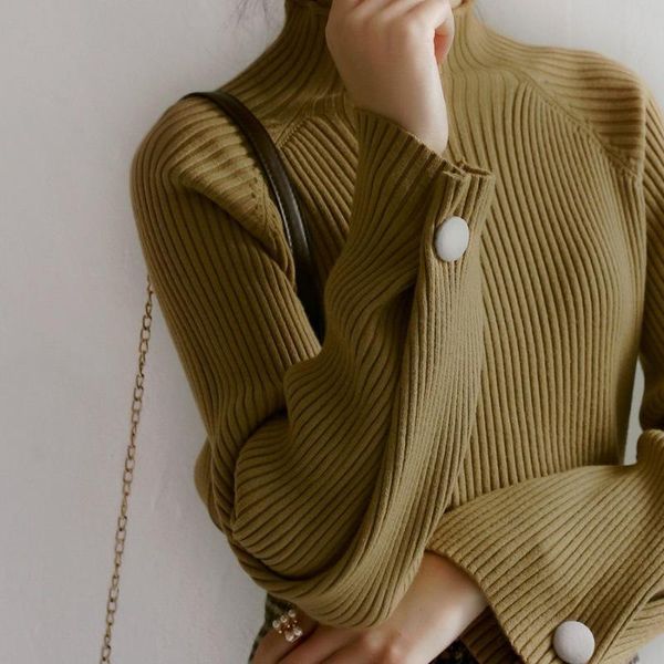 semi-high-necked sweater women's autumn/winter new loose knitwear long sleeves thickened sweater button up turtleneck, White;black
semi-high-necked sweater women's autumn/winter new loose knitwear long sleeves thickened sweater button up turtleneck, White;black