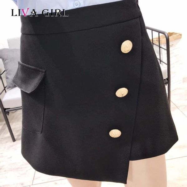 women's shorts liva girl casual irregular button black pockets fashion loose female bottom clothing for women, White;black
women's shorts liva girl casual irregular button black pockets fashion loose female bottom clothing for women, White;black