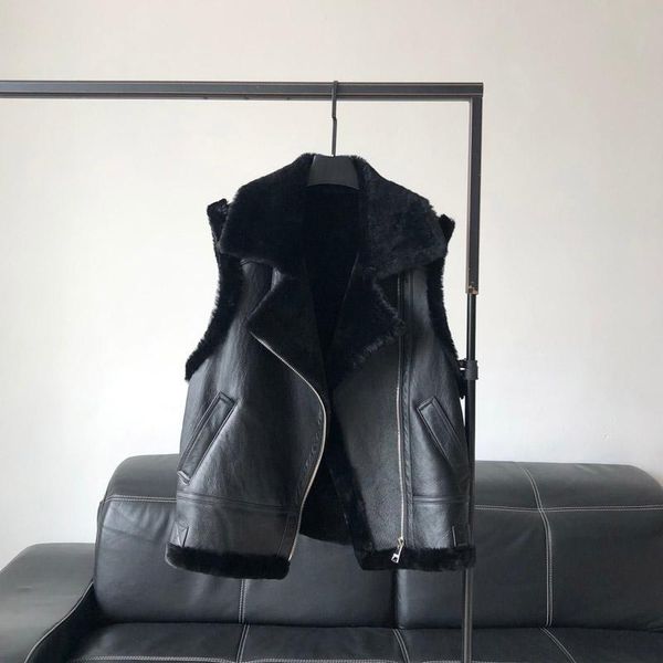 women's fur & faux 2021 winter integrated coat female vest merino leather slimming lamb horse clip bomber jacket women, Black
women's fur & faux 2021 winter integrated coat female vest merino leather slimming lamb horse clip bomber jacket women, Black