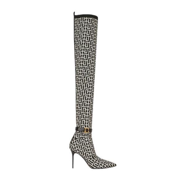 boots women's stretch fabric knitting letter embroidery metal button color contrast female thin heels pointed over knee shoes, Black
boots women's stretch fabric knitting letter embroidery metal button color contrast female thin heels pointed over knee shoes, Black