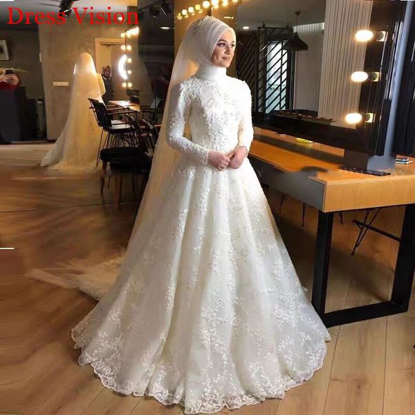2021 muslim lace appliques wedding vestido noiva robe de mariage long sleeves xopx, White
2021 muslim lace appliques wedding vestido noiva robe de mariage long sleeves xopx, White