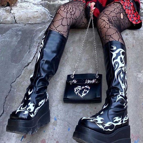 bonjomarisa ins laides goth platform high wedges punk mid calf boots thick heel flame cool black zipper shoes women big size 43 y0914
bonjomarisa ins laides goth platform high wedges punk mid calf boots thick heel flame cool black zipper shoes women big size 43 y0914