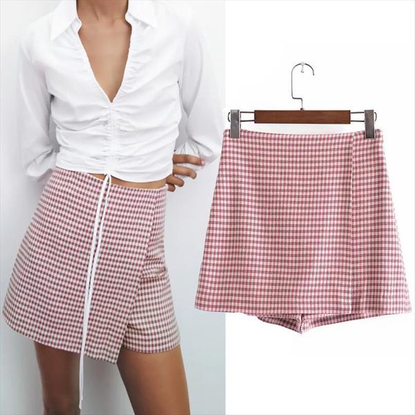 za high waist houndstooth womens shorts plaid pink skirt fashion casual side zip wrap summer short pants, White;black
za high waist houndstooth womens shorts plaid pink skirt fashion casual side zip wrap summer short pants, White;black