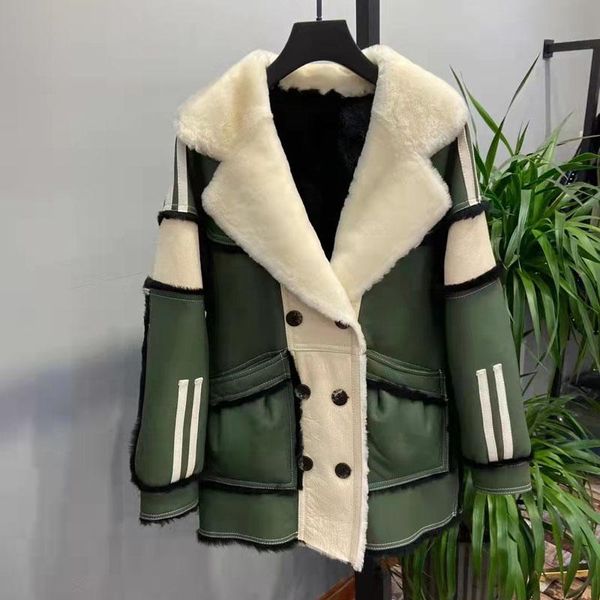 women's fur & faux women coat winter long length natural real sheep jacket two color splicing pocket decoration double-faced thick warm, Black
women's fur & faux women coat winter long length natural real sheep jacket two color splicing pocket decoration double-faced thick warm, Black