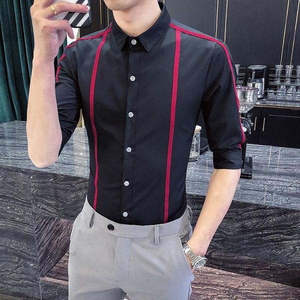 men's casual shirts shirt short-sleeved male korean trend summer striped five-point sleeve fashion, White;black
men's casual shirts shirt short-sleeved male korean trend summer striped five-point sleeve fashion, White;black