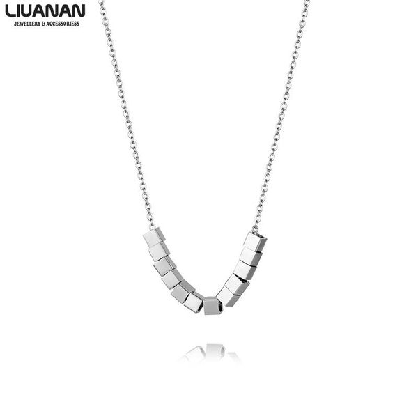 pendant necklaces chic women choker silver color cube block beads short necklace stainless steel statement jewelry clavicle chain 45+5cm