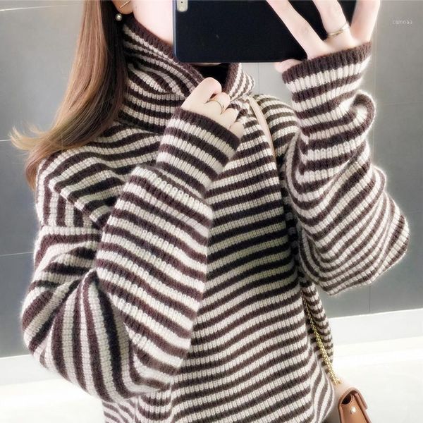 thicken warm turtleneck knitted women sweater and pullovers long-sleeved striped loose casual all match female pulls women's sweaters, White;black
thicken warm turtleneck knitted women sweater and pullovers long-sleeved striped loose casual all match female pulls women's sweaters, White;black