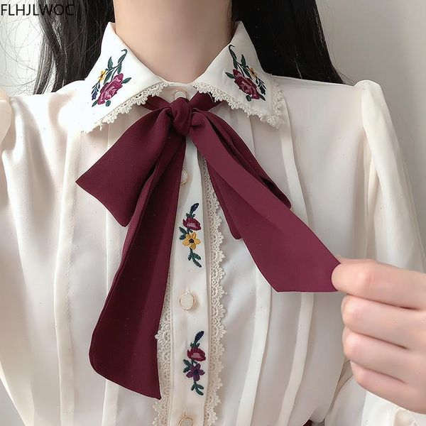retro vintage embroidery bow tie autumn basic wear elegant formal single breasted button solid white shirts 
retro vintage embroidery bow tie autumn basic wear elegant formal single breasted button solid white shirts