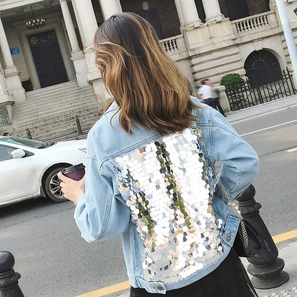 women's jackets fashion plus sizes shining sequins women jeans jacket for spring female loose long sleeve denim coat chic ladies overs, Black;brown
women's jackets fashion plus sizes shining sequins women jeans jacket for spring female loose long sleeve denim coat chic ladies overs, Black;brown