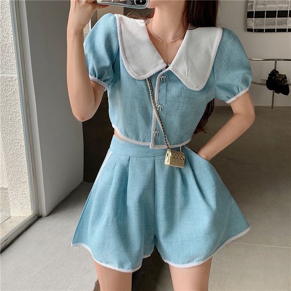 women's jumpsuits & rompers summer korean sweet 2 piece set women bowknot button short blouse crop + wide leg shorts suits fas, Black;white
women's jumpsuits & rompers summer korean sweet 2 piece set women bowknot button short blouse crop + wide leg shorts suits fas, Black;white
