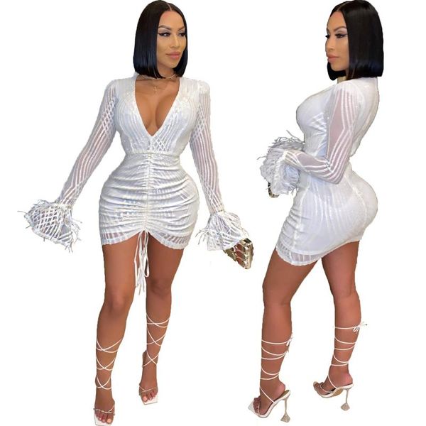 casual dresses women solid sparkling sequins clubwear party dress lady's autumn est deep v-neck flared sleeve drawstring mini, Black;gray
casual dresses women solid sparkling sequins clubwear party dress lady's autumn est deep v-neck flared sleeve drawstring mini, Black;gray