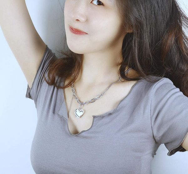 n1990 trendy love heart pendant necklace for women female fashion stainless steel clavicle chain personality jewelry 47cm+7cm christmas pres, Silver 
n1990 trendy love heart pendant necklace for women female fashion stainless steel clavicle chain personality jewelry 47cm+7cm christmas pres, Silver