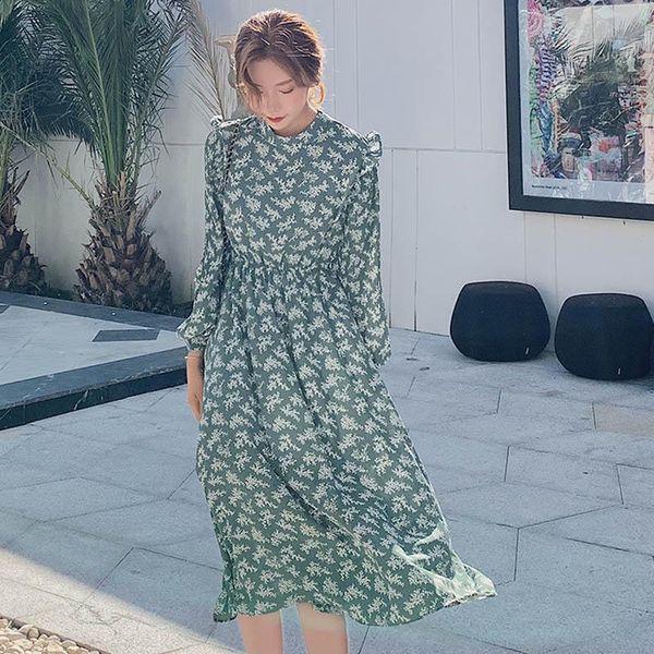 casual dresses 2021 autumn elegant stand collar ruffles women floral dress full sleeve elastic waist female chiffon folds midi vestidos, Black;gray
casual dresses 2021 autumn elegant stand collar ruffles women floral dress full sleeve elastic waist female chiffon folds midi vestidos, Black;gray
