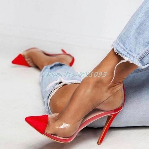 dress shoes stylish point toe sheer patchwork stiletto pumps patent leather and pvc slip on high heels match everything, Black
dress shoes stylish point toe sheer patchwork stiletto pumps patent leather and pvc slip on high heels match everything, Black