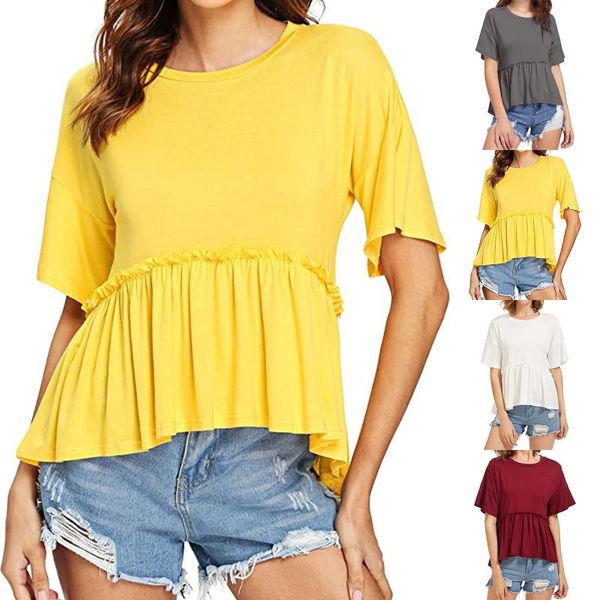 women's blouses & shirts female summer solid women fashion leisure time elegant t ladies ruffle hem short sleeve ruffles blouse #4, White
women's blouses & shirts female summer solid women fashion leisure time elegant t ladies ruffle hem short sleeve ruffles blouse #4, White