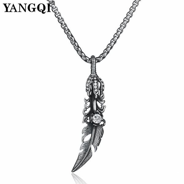 pendant necklaces yangqi stainless steel cubic zircon feather necklace gothic style claw jewelry male hip hop gifts, Silver
pendant necklaces yangqi stainless steel cubic zircon feather necklace gothic style claw jewelry male hip hop gifts, Silver