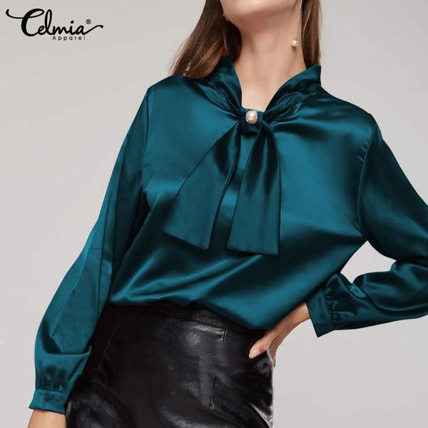 women's blouses & shirts celmia stylish bow tie neck satin elegant lady long sleeve 2021 spring autumn oversized blusas femme, White
women's blouses & shirts celmia stylish bow tie neck satin elegant lady long sleeve 2021 spring autumn oversized blusas femme, White