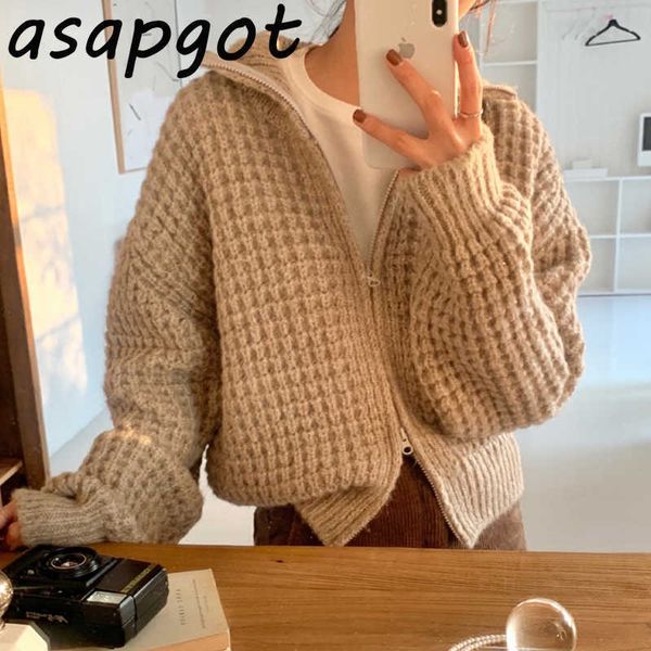 sweater lantern sleeve turn down collar cardigan double zipper knitted jacket solid retro casual loose pull femme autumn gentle 210610, White
sweater lantern sleeve turn down collar cardigan double zipper knitted jacket solid retro casual loose pull femme autumn gentle 210610, White
