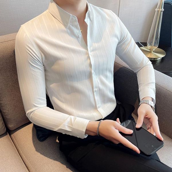 men's casual shirts white/gray long sleeve striped men clothing simple slim fit office blouse homme business formal wear ropa hombre, White;black
men's casual shirts white/gray long sleeve striped men clothing simple slim fit office blouse homme business formal wear ropa hombre, White;black