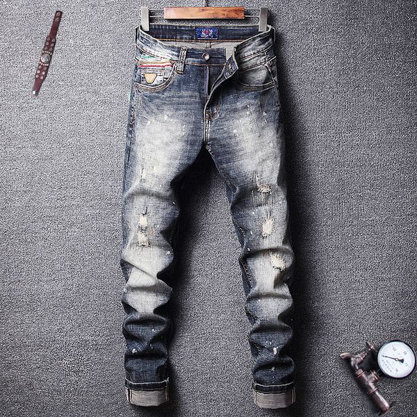 2021 new italian designer slim men painted retro wash fashion elastic hip hop homme 4506, Blue
2021 new italian designer slim men painted retro wash fashion elastic hip hop homme 4506, Blue