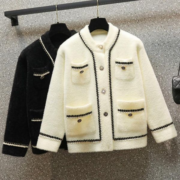 women's jackets white mink cashmere sweater coat women 2021 autumn winter lazy style korean retro black loose o neck knitted cardigan f, Black;brown
women's jackets white mink cashmere sweater coat women 2021 autumn winter lazy style korean retro black loose o neck knitted cardigan f, Black;brown
