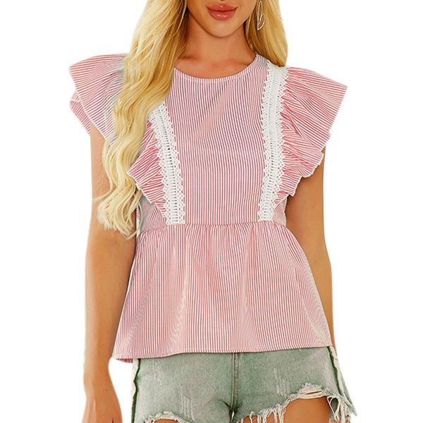 women's t-shirt fashion women ruffled cuffs striped shirt waist sleeve summer ladies blusas femininas elegant, White
women's t-shirt fashion women ruffled cuffs striped shirt waist sleeve summer ladies blusas femininas elegant, White