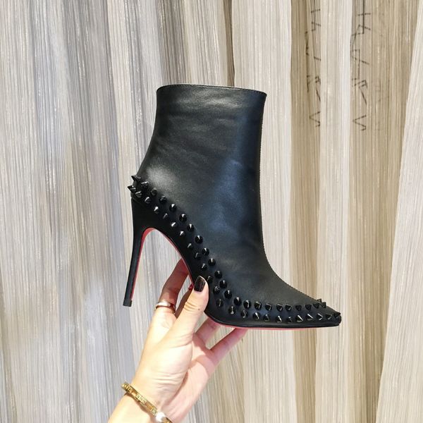 woman winter pointed toe stiletto heel ankle boots femal 10cm high side genuine leather zipper rivet fashion boo, Black
woman winter pointed toe stiletto heel ankle boots femal 10cm high side genuine leather zipper rivet fashion boo, Black