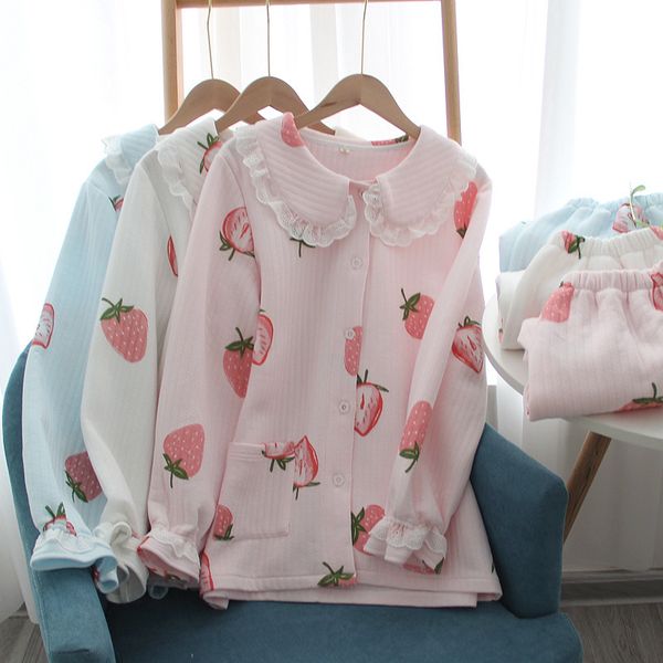 2021 autumn and winter new ladies air layer pure thickened cotton cartoon pajamas female doll collar home service suit mad6, Black;brown
2021 autumn and winter new ladies air layer pure thickened cotton cartoon pajamas female doll collar home service suit mad6, Black;brown