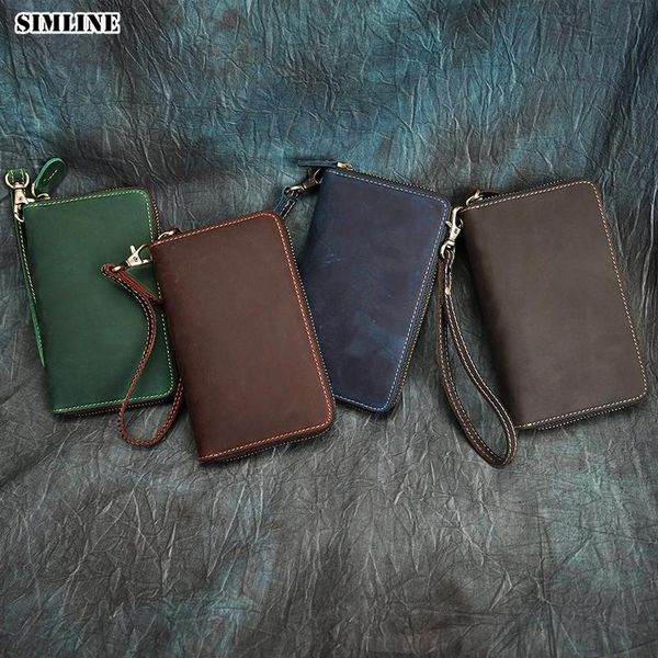 wallets simline genuine crazy horse leather men wallet men's vintage long zipper card purse holder coin pocket with hand strap, Red;black
wallets simline genuine crazy horse leather men wallet men's vintage long zipper card purse holder coin pocket with hand strap, Red;black