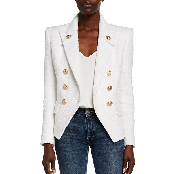 new high street fall winter 2021 designer jacket women's double breasted lion buttons slim fitting tweed blazer 3abl, White;black
new high street fall winter 2021 designer jacket women's double breasted lion buttons slim fitting tweed blazer 3abl, White;black