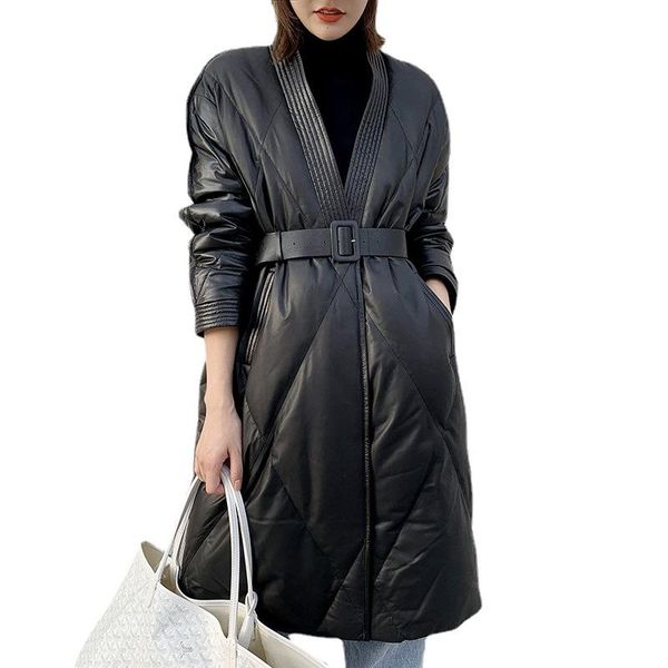 women's leather & faux 2021 fashion pu winter jacket coat v neck mid-length loose female parkas plus size, Black
women's leather & faux 2021 fashion pu winter jacket coat v neck mid-length loose female parkas plus size, Black