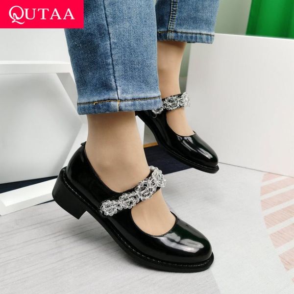 qutaa 2021 cow patent leather all match women shoes round toe crystal square heels spring autumn fashion ladies pumps size 34-40, Black
qutaa 2021 cow patent leather all match women shoes round toe crystal square heels spring autumn fashion ladies pumps size 34-40, Black