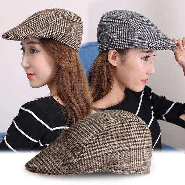 berets beret hat simple plaid thermal insulation full sealing woolen autumn winter for men and women forward cap, Blue;gray
berets beret hat simple plaid thermal insulation full sealing woolen autumn winter for men and women forward cap, Blue;gray