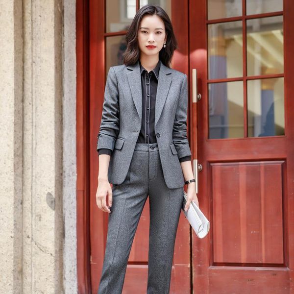 women's two piece pants autumn and spring suit suits two-piece elegant office jacket overalls slim business wear female, White
women's two piece pants autumn and spring suit suits two-piece elegant office jacket overalls slim business wear female, White