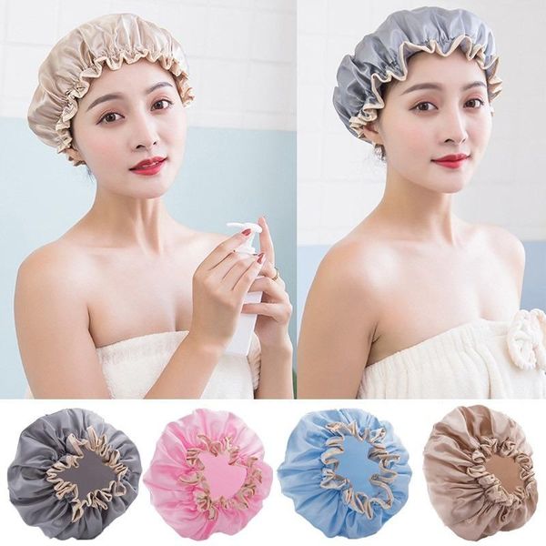 shower caps 1pcs fashion woman waterproof bath hat double layer hair cover women supplies cap bathroom accessories