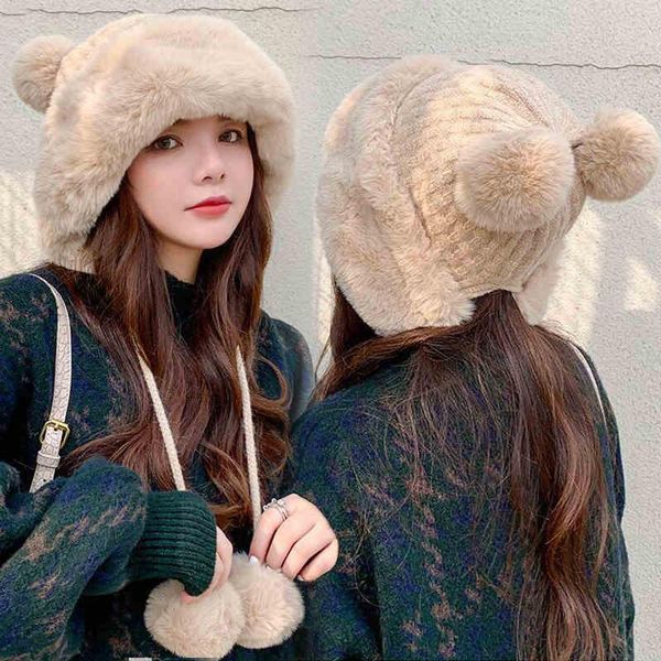 berets 2021 autumn winter women knitted bomber hats 7 colors sweet fluffy balls earflap caps outdoors windproof skiing warm beanie hat, Blue;gray
berets 2021 autumn winter women knitted bomber hats 7 colors sweet fluffy balls earflap caps outdoors windproof skiing warm beanie hat, Blue;gray