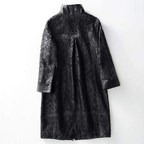 women's leather & faux hollow embroidery out sheepskin windbreakers female ol style 100% real medium long jacket streetwear stand colla, Black
women's leather & faux hollow embroidery out sheepskin windbreakers female ol style 100% real medium long jacket streetwear stand colla, Black