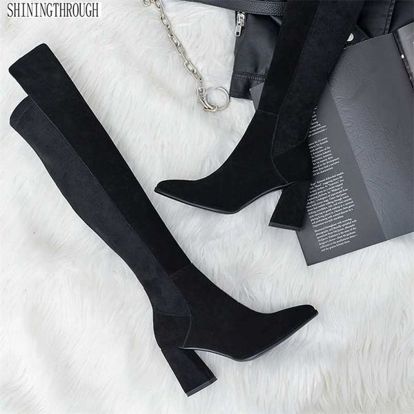 over the knee boots woman suede leather thick high heels autumn winter black gray party shoes 211204
over the knee boots woman suede leather thick high heels autumn winter black gray party shoes 211204
