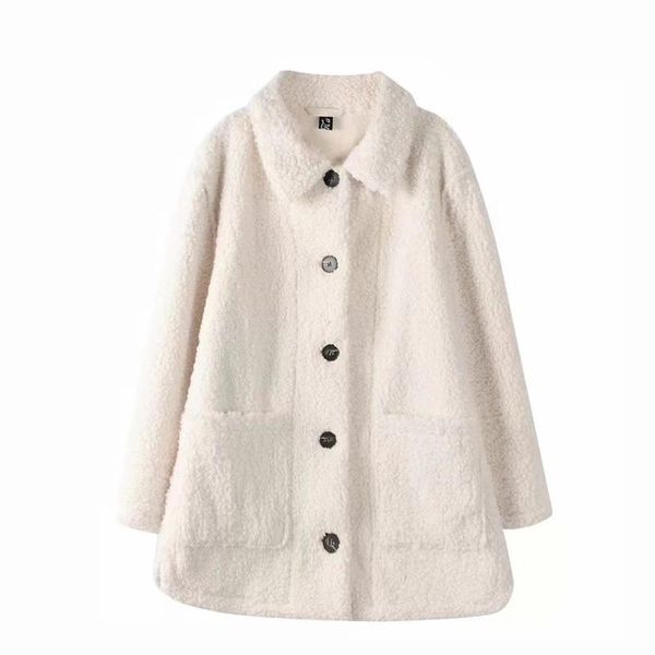 women's fur & faux women 2022 fashion with pockets lapel teddy coat vintage long sleeve single-breasted outerwear streetwear, Black
women's fur & faux women 2022 fashion with pockets lapel teddy coat vintage long sleeve single-breasted outerwear streetwear, Black