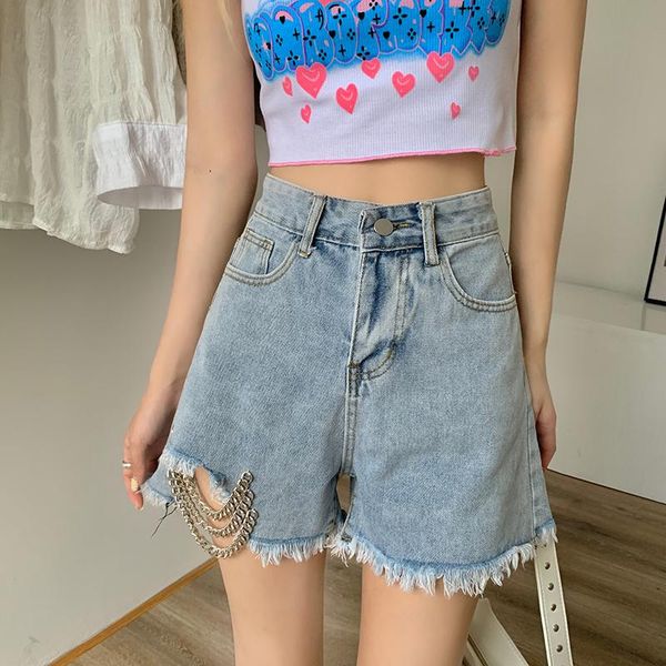 women's shorts shnsophi summer women retro high waist blue denim female loose chains asymmetrical tassel ladies streetwear jeans, White;black
women's shorts shnsophi summer women retro high waist blue denim female loose chains asymmetrical tassel ladies streetwear jeans, White;black